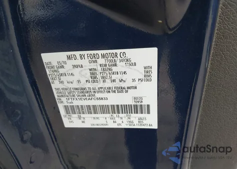 2010 Ford F-150 Fx4/Lariat/Xl/Xlt z USA, uszkodzony, nr VIN 1FTFX1EV6AFC55833